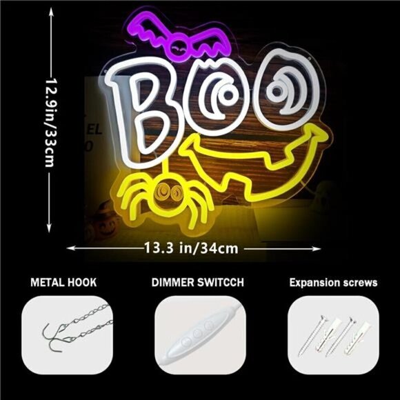 Halloween Neon Signs Ghost Bat Decorations LED Light Festive Holiday Gift NEW - Picture 2 of 6